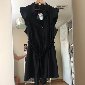 Belted Button Down black dress with A-line waist